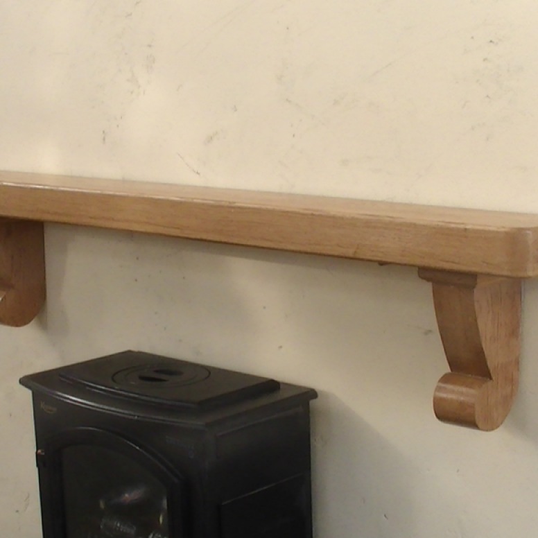 American Oak Timber Mantel with Scroll Shaped Corbels