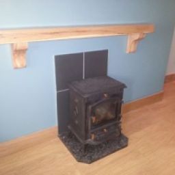 Spalted Beech Mantel In Position Above a Stove